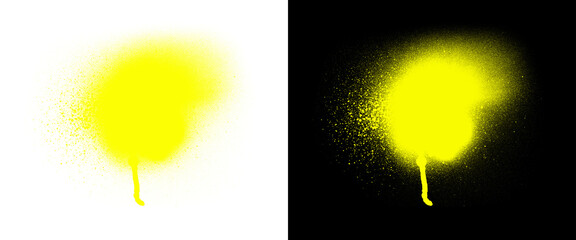 Obraz premium Yellow spray paint drip on white and black backgrounds, neon graffiti splatter texture, abstract aerosol paint blob for design