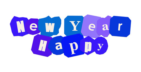 New year happy blue tone text collage letters with typography greetings celebration seasonal © Al