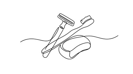 Obraz premium Minimalist Line Art: Razor, Toothbrush, Soap - Bathroom Essentials
