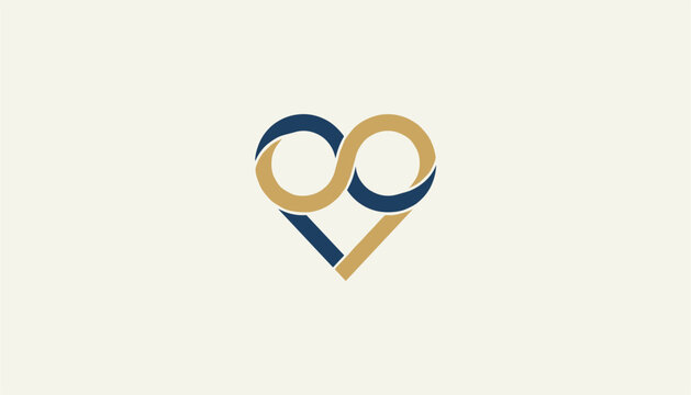 Modern elegant infinity loop shape forming a heart logo design in premium royal blue and gold luxury colors.