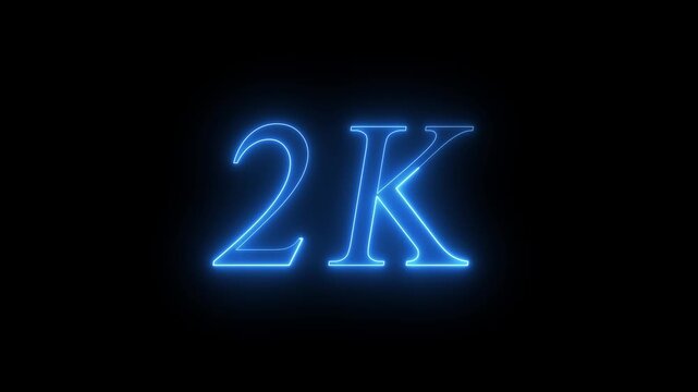 Glowing Blue Neon 2K Followers Social Media Milestone Celebration Text Overlay Animation Isolated on Dark Black Background - Futuristic 2000 Subscribers Achievement Counter Graphic Element