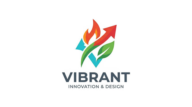 Dynamic logo combining flame leaf and arrow elements representing growth and innovation isolated on transparent background