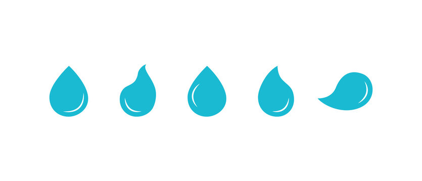 Set of blue water drop icons isolated on transparent background