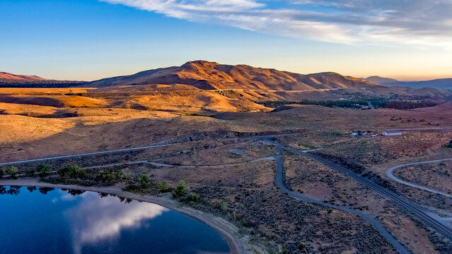 Aerial View of Pleasant Valley and the Galena Bridge with Washoe Lake and Highway 395 South of Reno Nevada near Carson City