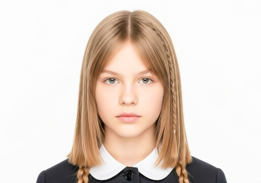 Young girl with blonde braids looking at the camera
