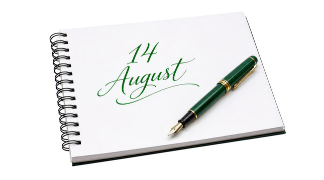 Spiral Notebook 14 August Calligraphy Green Fountain Pen Writing PNG