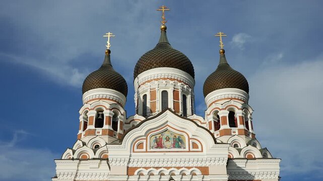 Alexander Nevsky Cathedral in Tallinn Old Town with onion domes.