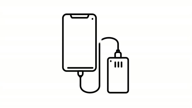 Phone animated icon showing smartphone connected to power bank outline