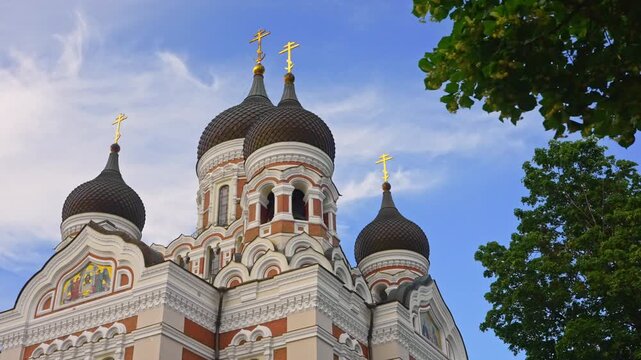 Alexander Nevsky Cathedral in Tallinn Old Town with onion domes.