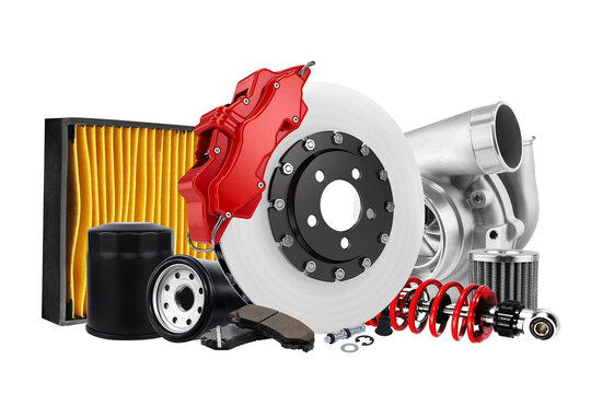 Auto parts accessories Car parts , shock absorbers, filters, turbo isolated on transparent backgroung.