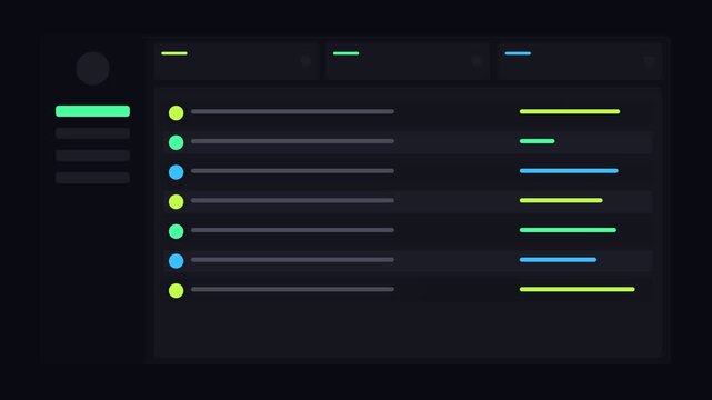 dark mode dashboard with an animated neon data table, neon lime neon