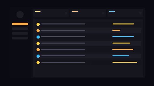 dark mode dashboard with an animated neon data table, neon gold neon