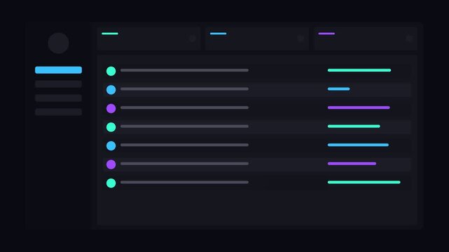 dark mode dashboard with an animated neon data table, cyan teal neon