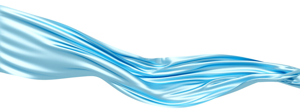 Light blue satin silk wave fabric ribbon isolated on transparent background