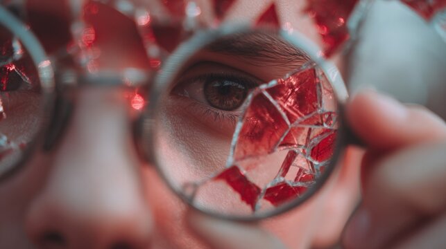 Eye reflection shattered glass fragments