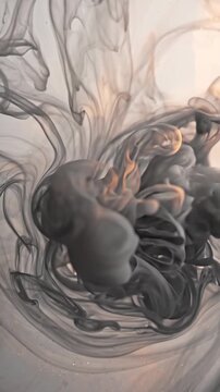 Abstract grey ink swirls and smoke patterns flowing in water against a neutral background.
