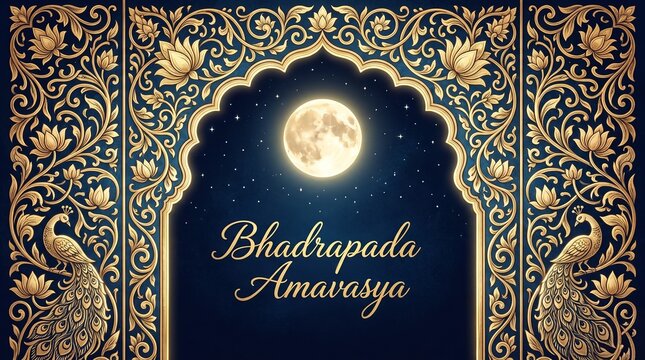 Full Moon Through Ornate Archway For Bhadrapada Amavasya Festival night sky stars