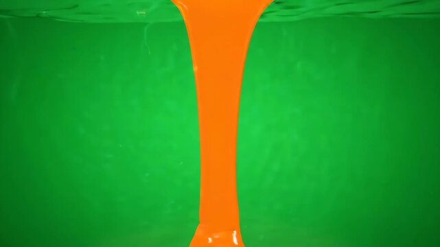 Abstract background featuring a stream of orange liquid flowing through a vibrant green fluid.