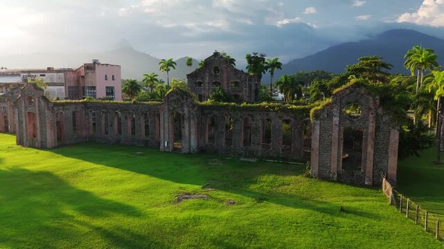 Ruins on the old sugar plant of Engenho do Bracuhy covered with moss in the Marina Bracuhy near the town of Angra dos Reis in Brazil