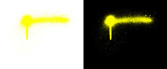 Obraz premium Yellow spray paint drip on black and white background, neon graffiti aerosol splatter, urban street art design element