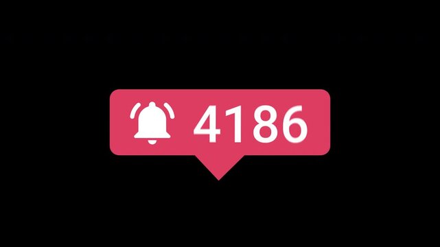 Animated Social Media Bell Counter Increasing from 0 to 5000 with Alpha Background