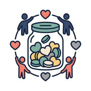 Community Charity Donation Jar with Hearts
