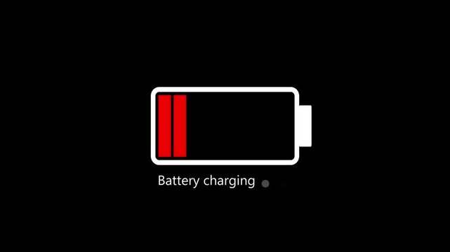 Battery charging icon animation. Charger, running from low to full cell phone battery. Battery icon animated video 