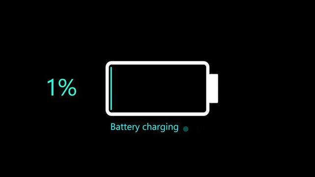 Battery charging icon animation. Charger, running from low to full cell phone battery. Battery icon animated video 
