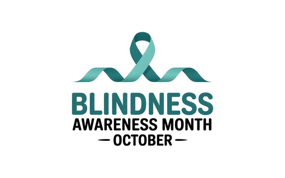 Blindness awareness month with a teal ribbon and bold text on a plain white background