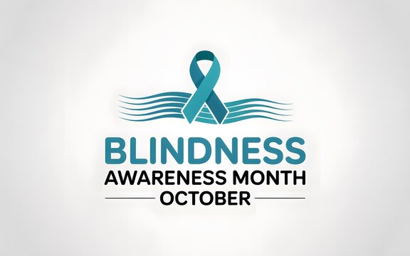 Blindness awareness month with a teal ribbon symbol and wavy lines on white background