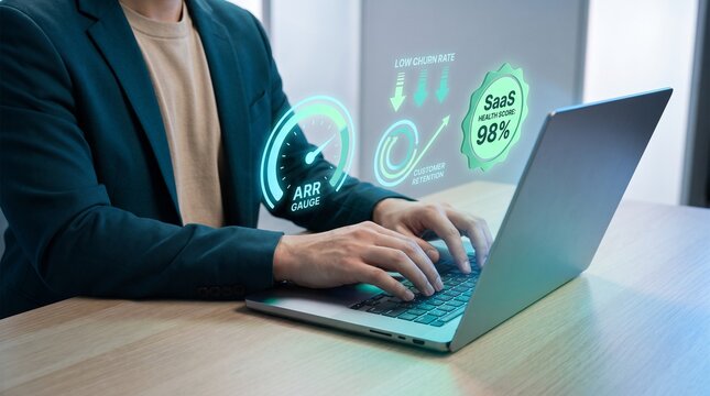 business professional analyzing subscription growth arr performance and saas customer success indicators