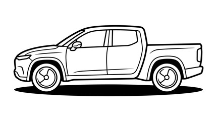 Fototapeta premium Minimalist side profile of electric pickup truck outline.