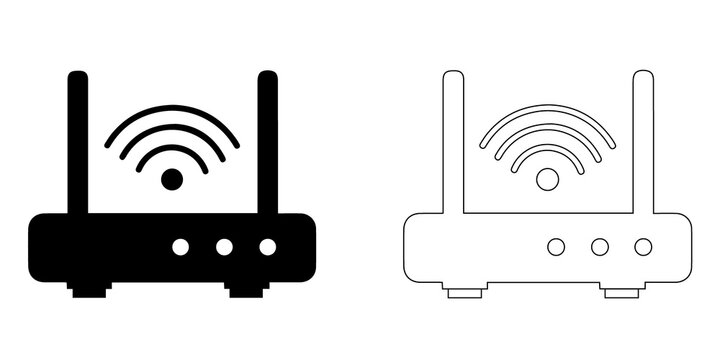 Modern wireless router vector icon illustration with antennas and wifi signal waves. Flat design representing internet connectivity, networking, and high-speed broadband technology