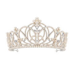 Elegant pearl bridal tiara with intricate silver scrollwork © shuphanida
