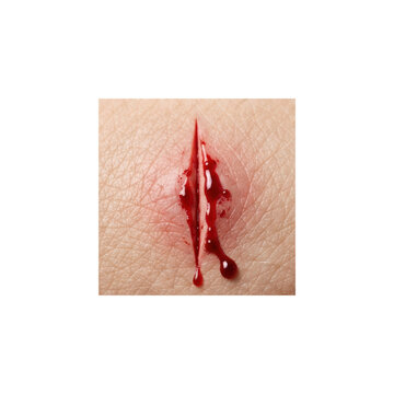 Realistic bleeding skin wound with fresh blood drop