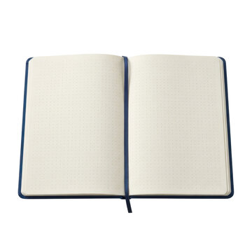 Open blue bullet journal notebook with dotted pages