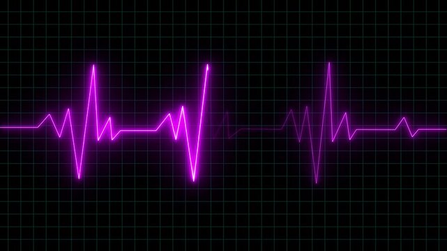 The heartbeat. illustration of neon heart beating. beat of a neon heart. EKG monitoring in an emergency. Electrocardiogram, or ECG. End of the life-beat line