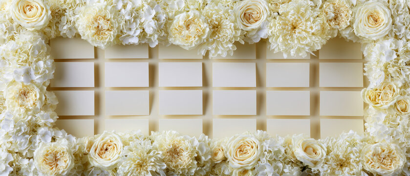 Elegant White Rose Frame Around Blank Grid Wedding Display