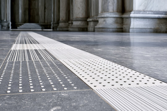 Accessible Tactile Paving Guide Strip across Classical Stone Interior