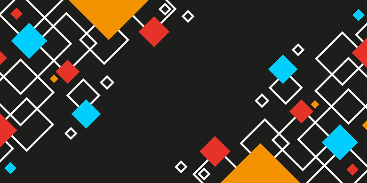 Vibrant abstract geometric widescreen banner featuring colorful squares and diamonds