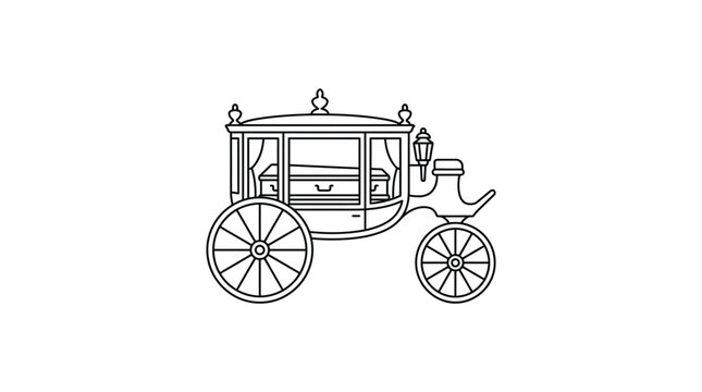 Ornate antique horse carriage line drawing.