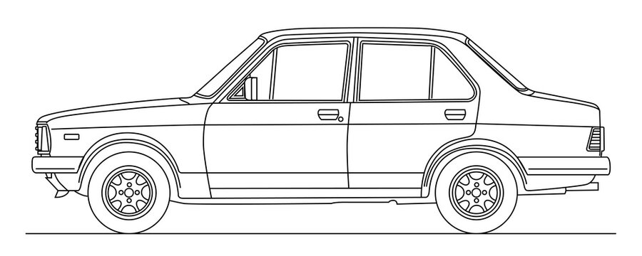 Vintage car vector side view sketch line art vector Illustration strokes