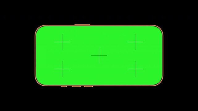 Zoom-out animation of orange Phone with green screen on an isolated background with screen mask and alpha channel. Horizontal view for web, App UI, and presentation.