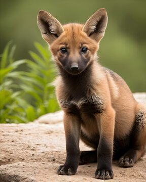 A maned wolf pup in a stellar horizon basin