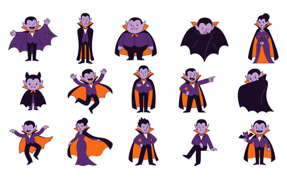 A delightful collection of cartoon vampires celebrating the spooky season of halloween with playful poses