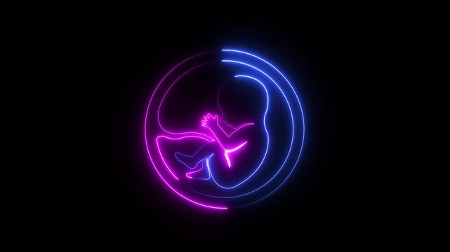Neon embryo child icon in line style. A human baby in the womb