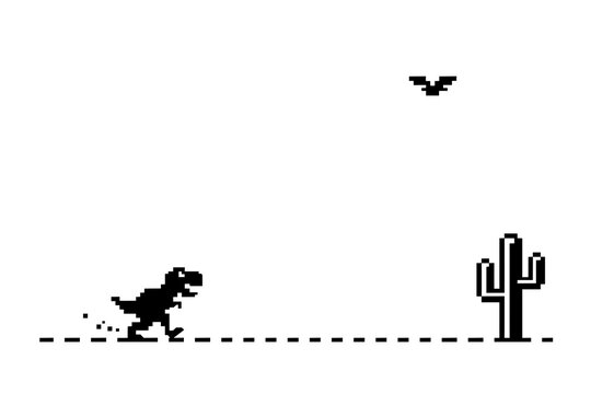 Retro Pixel Style Dinosaur Race On Dotted Path High Resolution Picture