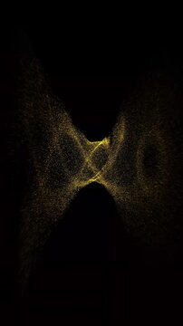 Vertical golden particle tunnel twists in a dark expanse in a high-contrast 3D render portraying mania, euphoria, and heightened cognitive activity