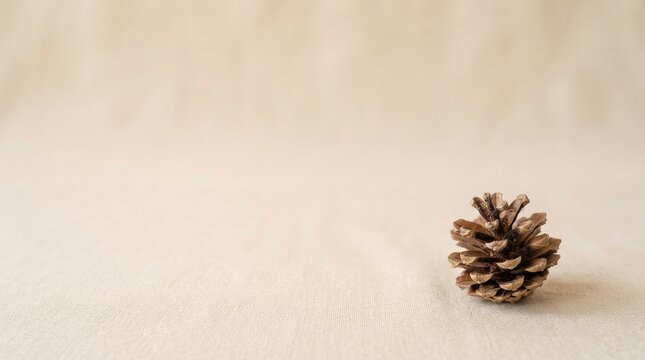 Single pine cone on light beige background.