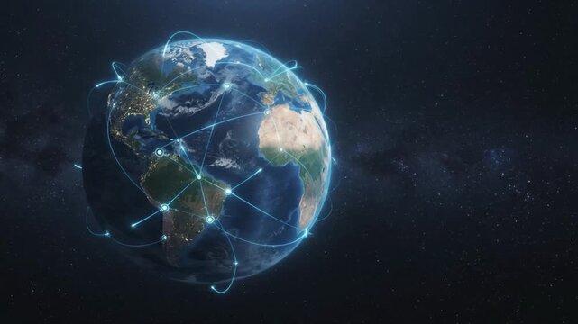 Global Digital Network and Data Connection Over Earth in Space